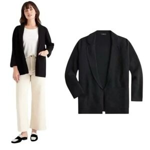J Crew Black Knit Open Front Eloise Sweater Blazer Cardigan Womens XXS Oversized